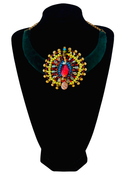 Idia  Colourful Multi-Beaded Swarovski Crystal and Gemstone Embellished Fringe Headpiece with Detachable Pendants