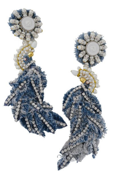 Ihedimma Beaded Crystal-Embellished Denim Bird Earrings