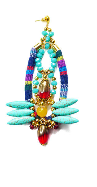 Indira Turquoise and Yellow Jade-Embellished Gold Plated Drop Earrings