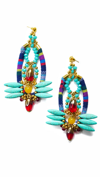 Indira Turquoise and Yellow Jade-Embellished Gold Plated Drop Earrings