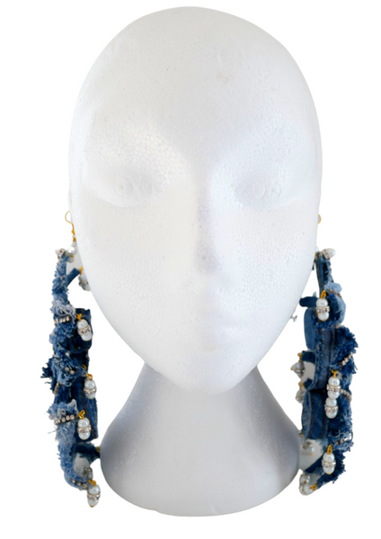 Iredia Crystal-Embellished Distressed Denim Oversized Bloom Earrings