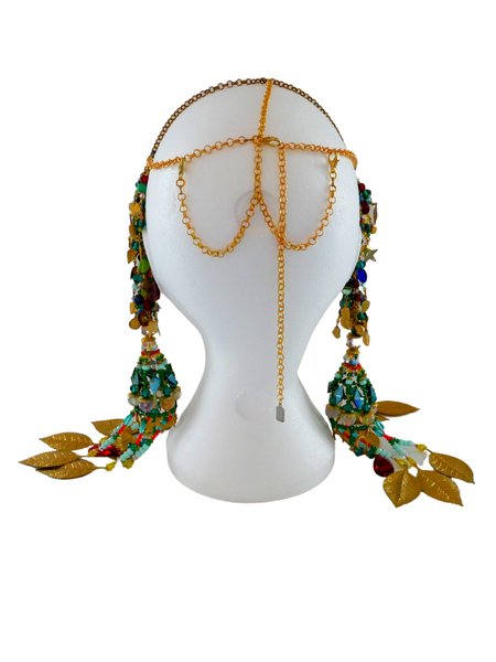 KeneKene Multi-Beaded Swarovski Crystal and Gemstone Embellished Fringe Headpiece