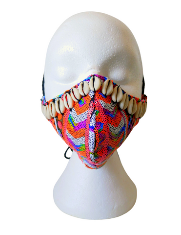 Reusable Multi-Coloured Sequin Facemask with Cowrie Shells
