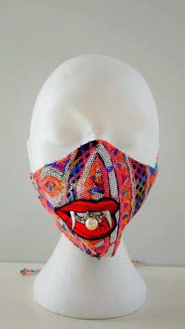 Multi-Coloured Sequin Pearly Fang Facemask with Rhinestones 