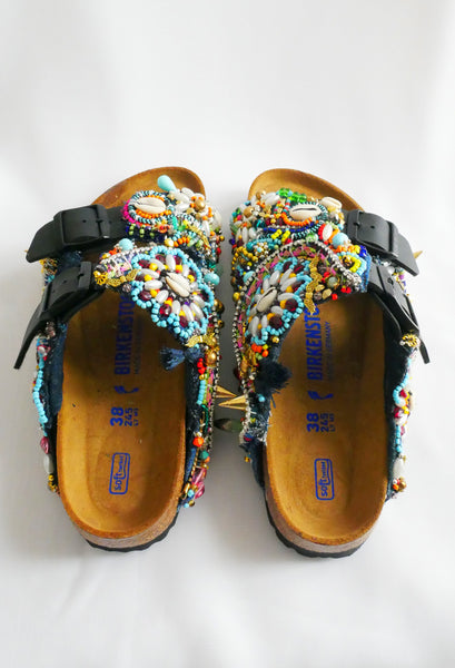 Multi-Glass Beaded and Crystal-Embellished Customised Arizona Birkenstock Women’s Double Strap Sandals 