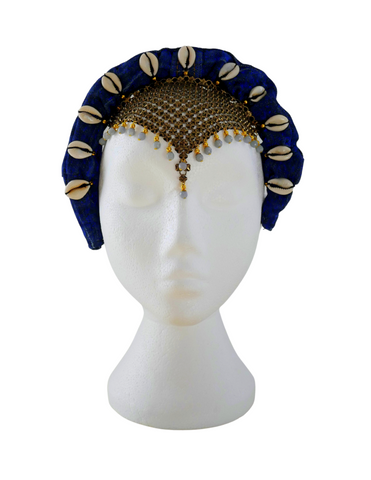 Nastassia Embellished Shell and Chainmail Ruched Denim HeadbandAnita Quansah London