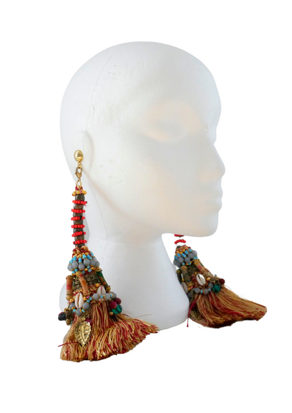 Ndidi Studded and Beaded Embellished Headband with Detachable Tassel Earrings