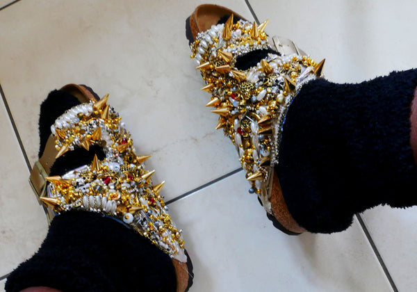 Punk Stud Beaded and Crystal-Embellished Custom Made Arizona Birkenstock Unisex Double Strap Sandals