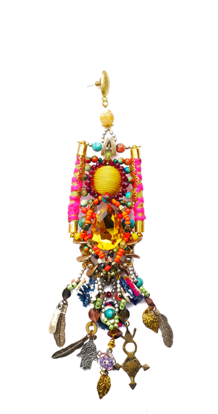 Peni Beaded Embellished Crystal And Amulet Earrings