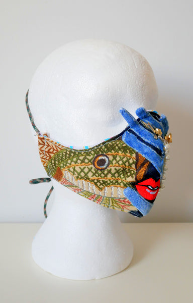Reusable, Washable, Beaded and Embellished Rosary Denim Face Mask