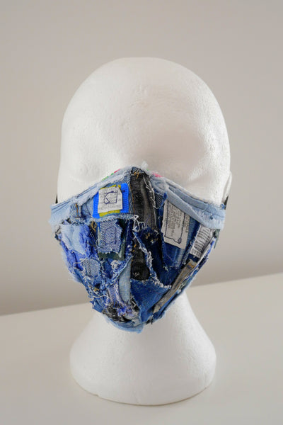 Reusable, Washable, Label Collage, Denim Face Mask