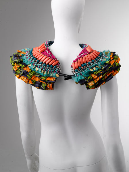 Salma Bead-Embellished African Print Ruffle Neckpiece