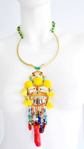 Tove Beaded Embellished Tassel Pendant Necklace