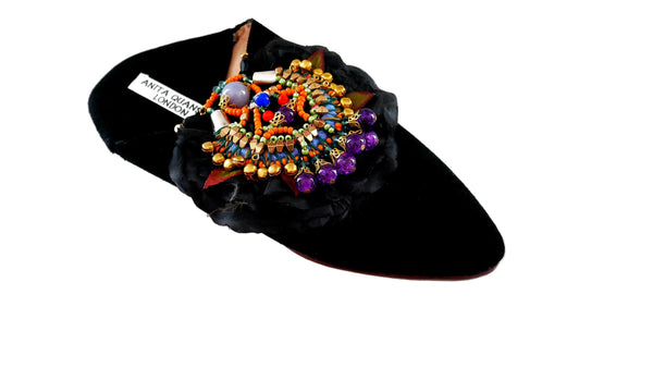 Yazmin Embellished Silk Petal Suede Slippers By Anita Quansah London
