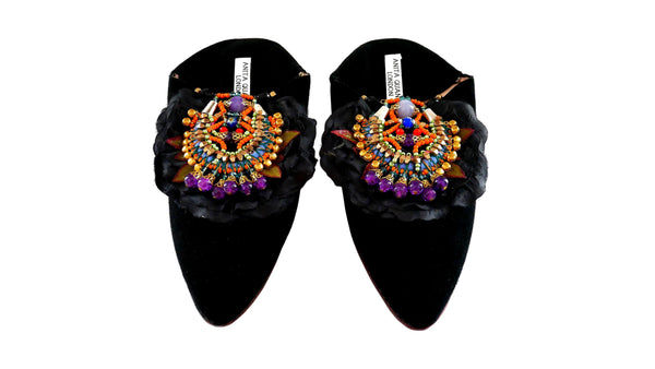 Yazmin Embellished Silk Petal Suede Slippers By Anita Quansah London