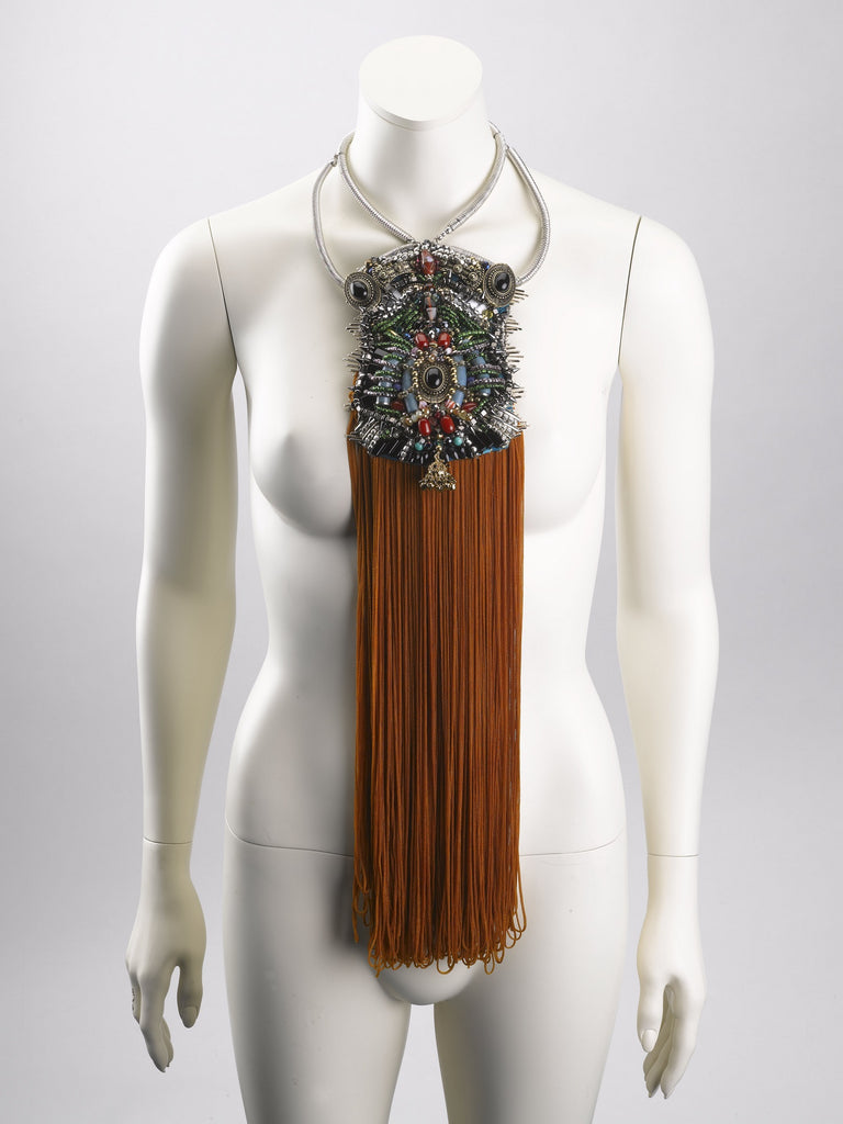 Zara Beaded Embellished Multi-Stone Tassel Necklace