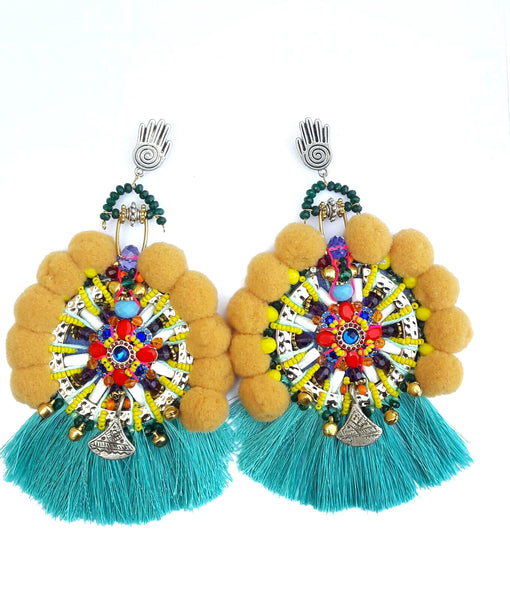 Kaylan Embellished Tassel And Pom-Pom Earrings