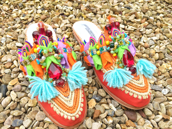 Yatzil Colourful Embellished Beaded Tassel Slippers