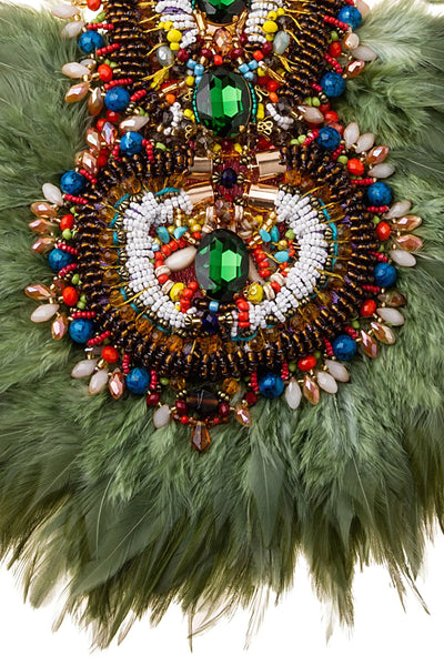 Allura Multi-Coloured Glass Beaded and  Swarovski Crystal Feather Necklace