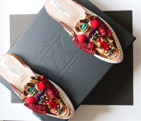 Zuly Multi-Beaded Embellished Raffia And Leather Slippers