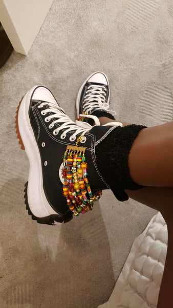 Colourful Beaded Five Layered Multi stranded Shoe Chain, Shoe Bracelet and Charms for Boots and High-top Converse 