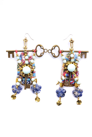 Faizah Amazonite Gemstone-Embellished Key Drop Earrings