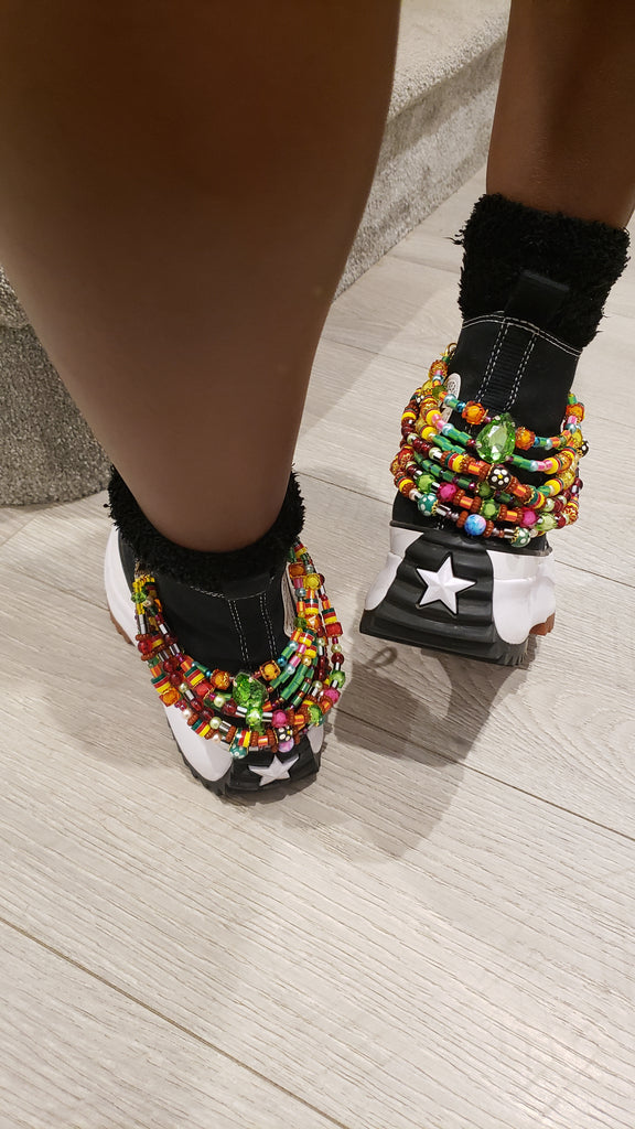 Colourful Beaded Five Layered Multi stranded Shoe Chain, Shoe Bracelet and Charms for Boots and High-top Converse 