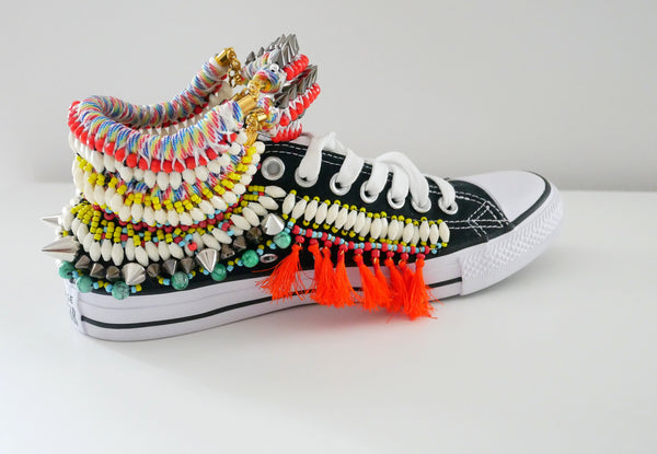 Keyna Beaded Embellished High Top Canvas Sneakers